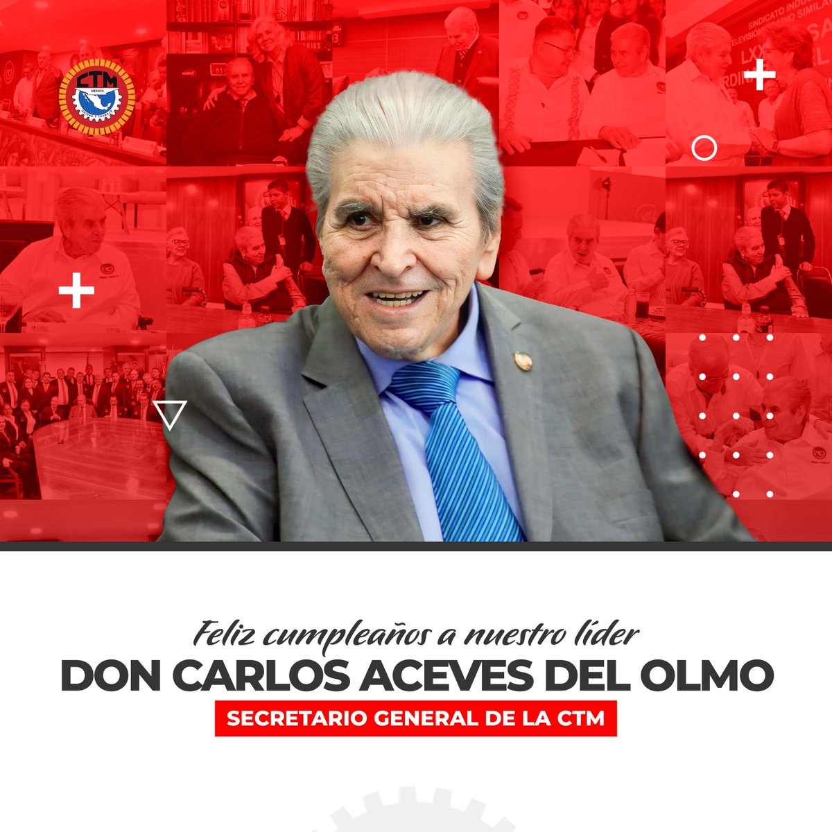 🌟🎊 Hoy festejamos a nuestro líder nacional, Don <a href="/CarlosAceves_/">Carlos Aceves del Olmo</a> del Olmo. Su compromiso con el bienestar de las y los trabajadores mexicanos es nuestra mayor inspiración. 

¡Feliz cumpleaños, que todos sus días sean brillantes! 🎈