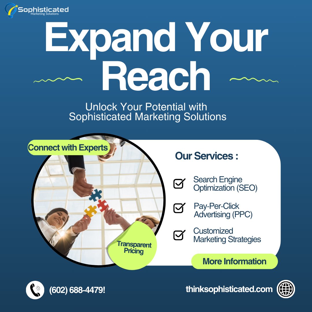 ThinkMktg's tweet photo. At Sophisticated Marketing Solutions, we’re here to make your growth goals a reality. From SEO that gets you noticed to PPC campaigns that drive real results.

Ready to grow? Contact us today for more information!

📞 (602) 688-4479

#Seo #SearchEngineOptimization #PPC https://t.co/W7Id6kU7xm