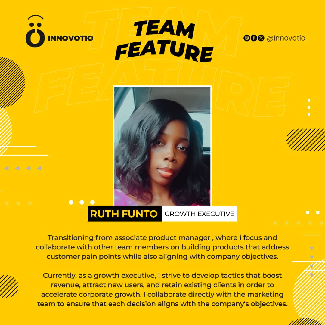 innovotio's tweet photo. Say hello to Ruth Funto, Innovotio’s Growth Executive! With her background in product management, Ruth is all about boosting growth and aligning strategies to customer needs.
We are so Excited to have her on the team! #teamfeature #TechGrowth #innovotio https://t.co/xRQzp34DO4