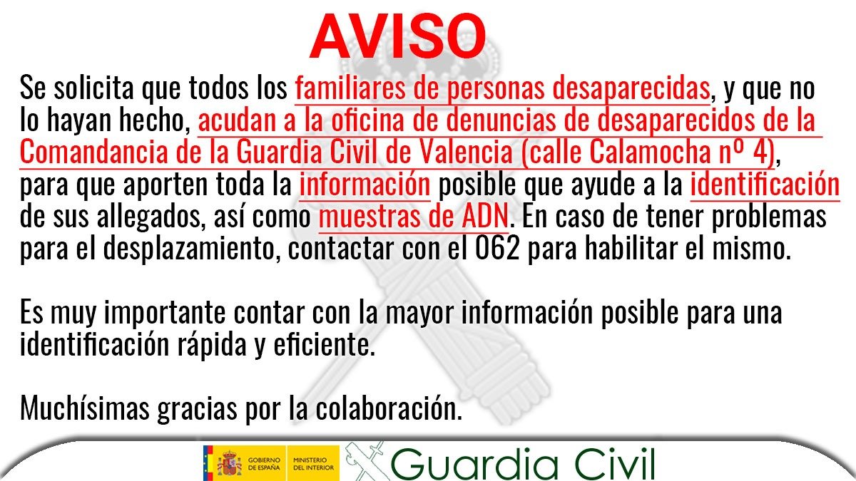 🔴 Información IMPORTANTE para familiares de las personas desaparecidas con motivo de las inundaciones provocadas por la #DANA. 

#DanaValencia #DanaEspaña