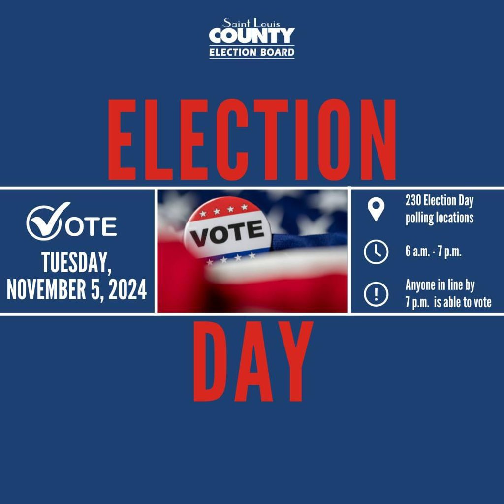 Election Day is here! 230 polling places in St. Louis County are open from 6 a.m. to 7 p.m. and you can vote at any of them.
Not sure which polling place is closest to you, or which place has the shortest line? Check before you head to the polls: stlouiscovotes.maps.arcgis.com/apps/instant/n…
