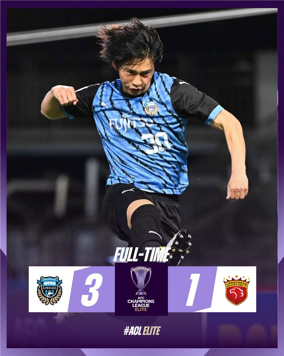 TheAFCCL_jp's tweet photo. フルタイム | 🇯🇵 川崎フロンターレ 3️⃣-1️⃣ 上海ポート 🇨🇳
ホームで川崎フロンターレが勝利を収めた!✅
#ACLElite | #KWFvSHP https://t.co/Oy6iGmWN2N