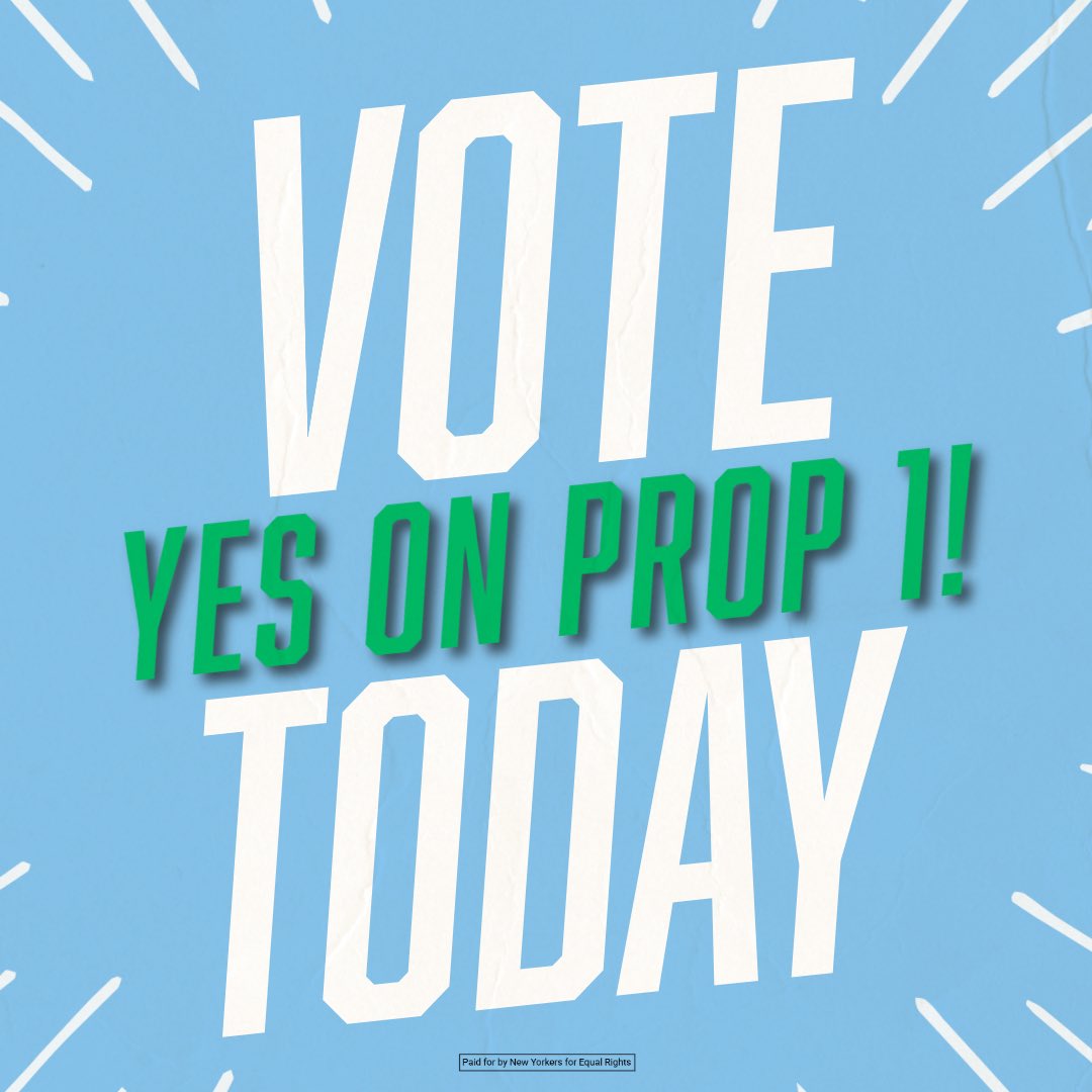 New Yorkers! Have you voted YES on Prop 1 yet?

Polls open statewide until 9pm

#Vote #Vote2024 #Prop1 #YesOnProp1NY