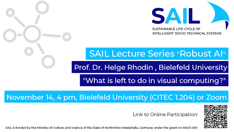 SAIL Research Network (@sail_network) on Twitter photo Our “Robust AI” lecture series continues on November 14.🙌 Be there when <a href="/HelgeRhodin/">Helge Rhodin</a> from <a href="/unibielefeld/">Bielefeld University</a> gives a lecture on the topic of “What is left to do in visual computing?”.🤩 Participation is possible on site or via Zoom. ➡️Further information: sail.nrw/2024/11/lectur… Our “Robust AI” lecture series continues on November 14.🙌 Be there when <a href="/HelgeRhodin/">Helge Rhodin</a> from <a href="/unibielefeld/">Bielefeld University</a> gives a lecture on the topic of “What is left to do in visual computing?”.🤩 Participation is possible on site or via Zoom. ➡️Further information: sail.nrw/2024/11/lectur…