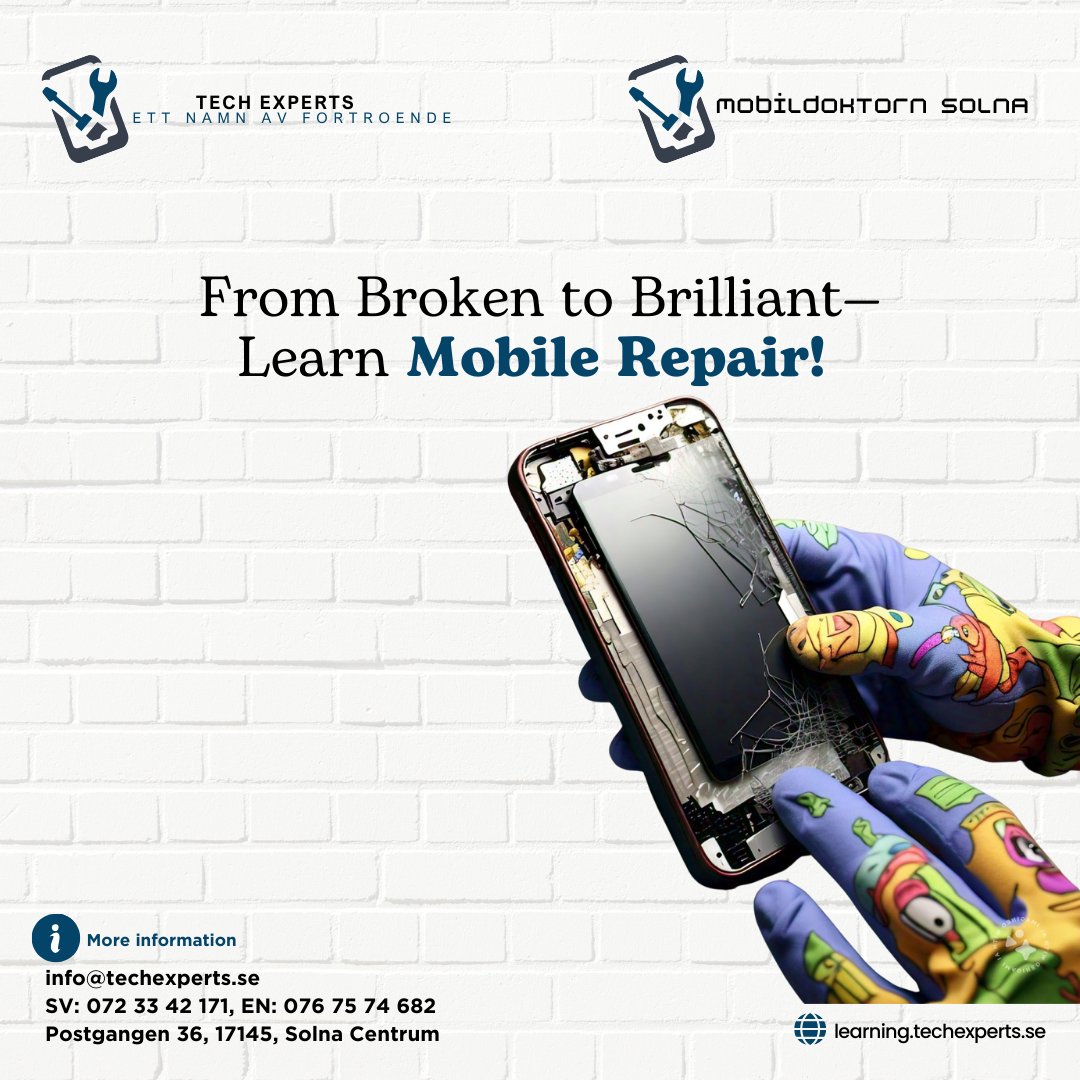 techexperts2024's tweet image. &quot;Transform broken into brilliant! Enroll in our mobile repair course now and get 50% off on all courses.&quot;📱  
#stockholm #mobilrepairinginstockholm #mobilephonecourseinsweden #mobileaccessories  #mobilebar  #mobilerpairing #MobileRepair #SkillBuilding #SkillUp #TechTraining