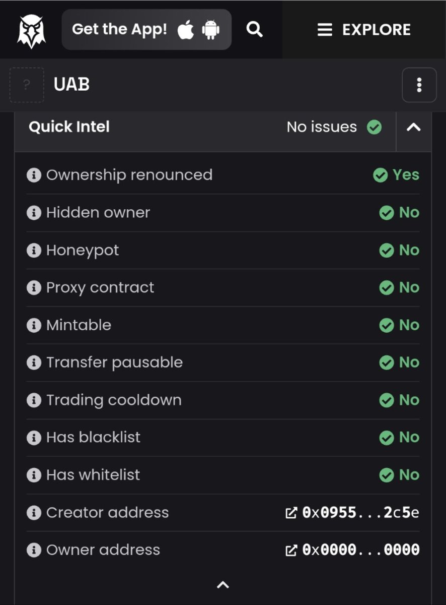 UNI314Protocols's tweet image. UAB Protocol permissions have been discarded, welcome to inquire about relevant information🤙🤙🤙dexscreener.com/bsc/0x8eed922b…