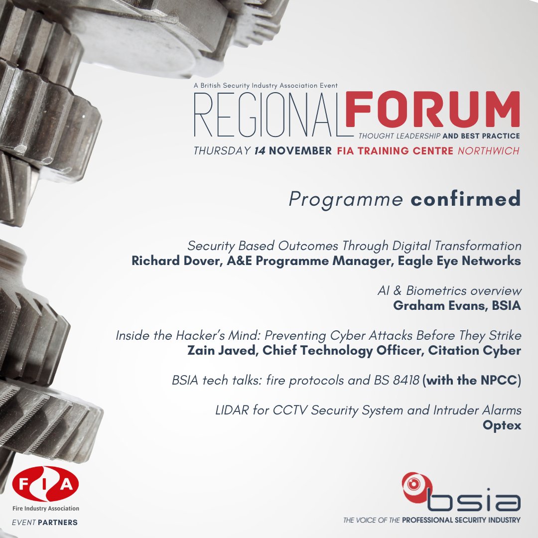 Just over a week go to before our latest Regional Forum - we're looking forward to seeing you there!

Taking place on 14 November at the Fire Industry Association's Northwich training centre, our full programme has been confirmed - book your place today! lnkd.in/ewcvFsmD
