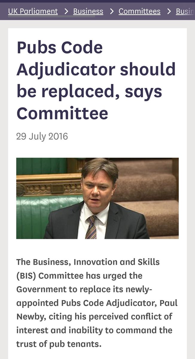 The vote should have marked the end of the shameful #GreatBritishPubcoScam, but the tories didn't take defeat lying down.

As friends of the pubcos they ensured the Pubs Code was weakened as it passed through Parliament, then appointed an unsuitable Adjudicator to enforce it.
