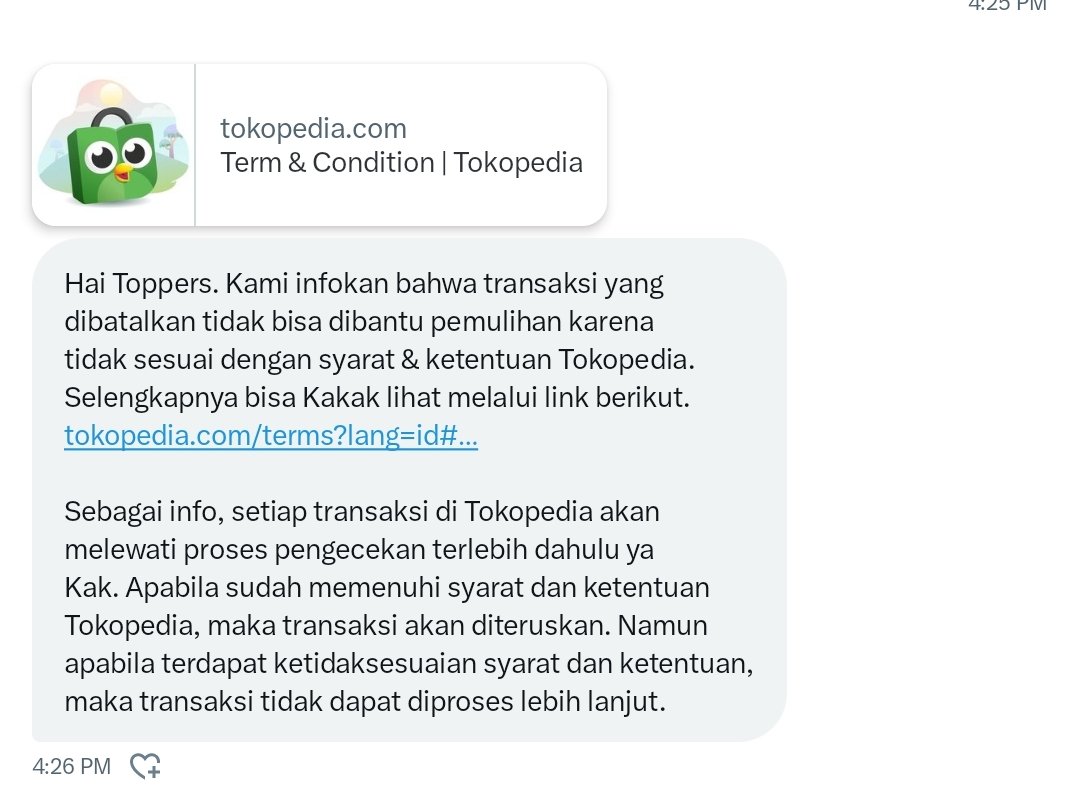 saltdadddy's tweet photo. @TokopediaCare udah 4 kali ngirim chat beginian,tapi ditanya yg dilanggar apa gak dijawab,keren kan?cs yg sama sekali tidak mencerminkan service yang baik https://t.co/T4dlbwwV3X