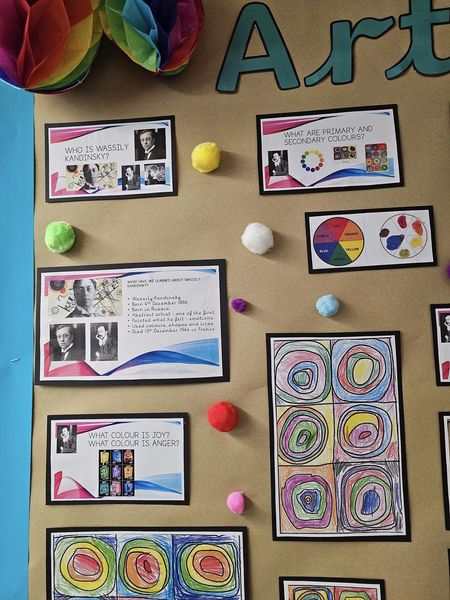LynnfieldSchool's tweet photo. Y1 created their own Wassily Kandinsky inspired art. They've been learning the life & art of Wassily Kandinsky. How he created paintings using line, colour & shape. When he painted he listened to music as he wanted people to feel emotion through his artwork #stickability #courage https://t.co/p9BjUG8Qb0