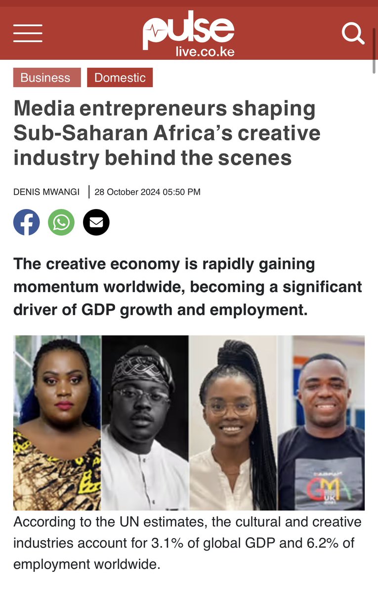 I'm thrilled to be featured in this list by Pulse Kenya as one of the Media Entrepreneurs Shaping Sub-Saharan Africa’s Creative Industry Behind the Scenes.

It's a privilege to contribute to an ecosystem that fosters creativity and empowers emerging talent across the region.