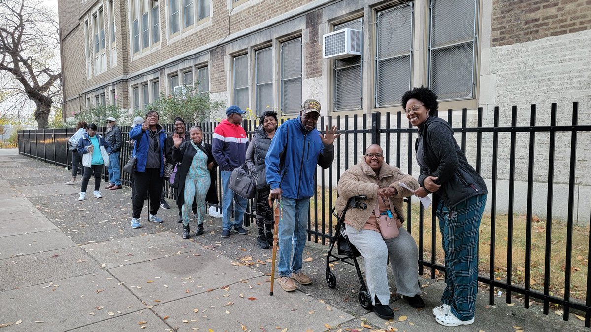 The first voters in line at the Harrington School polling district in Philadelphia. They cheered when I yelled "First woman president!" and snapped the picture. The first lady in line danced her way in once the doors opened.