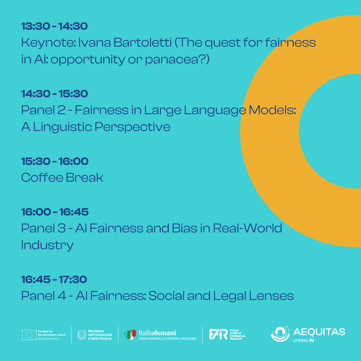 AEQUITAS Project (@aequitaseu) on Twitter photo Dec 6th will be a day to remember! 😍
How do you like this agenda? Keynotes from Payal Arora and Ivana Bartoletti, plus panels on #AI fairness, a networking lunch, and more.
Thank you, <a href="/fondazione_fair/">FondazioneFAIR</a>, for co-organising such an exciting event with us!
👉 shorturl.at/xsGH7 Dec 6th will be a day to remember! 😍
How do you like this agenda? Keynotes from Payal Arora and Ivana Bartoletti, plus panels on #AI fairness, a networking lunch, and more.
Thank you, <a href="/fondazione_fair/">FondazioneFAIR</a>, for co-organising such an exciting event with us!
👉 shorturl.at/xsGH7