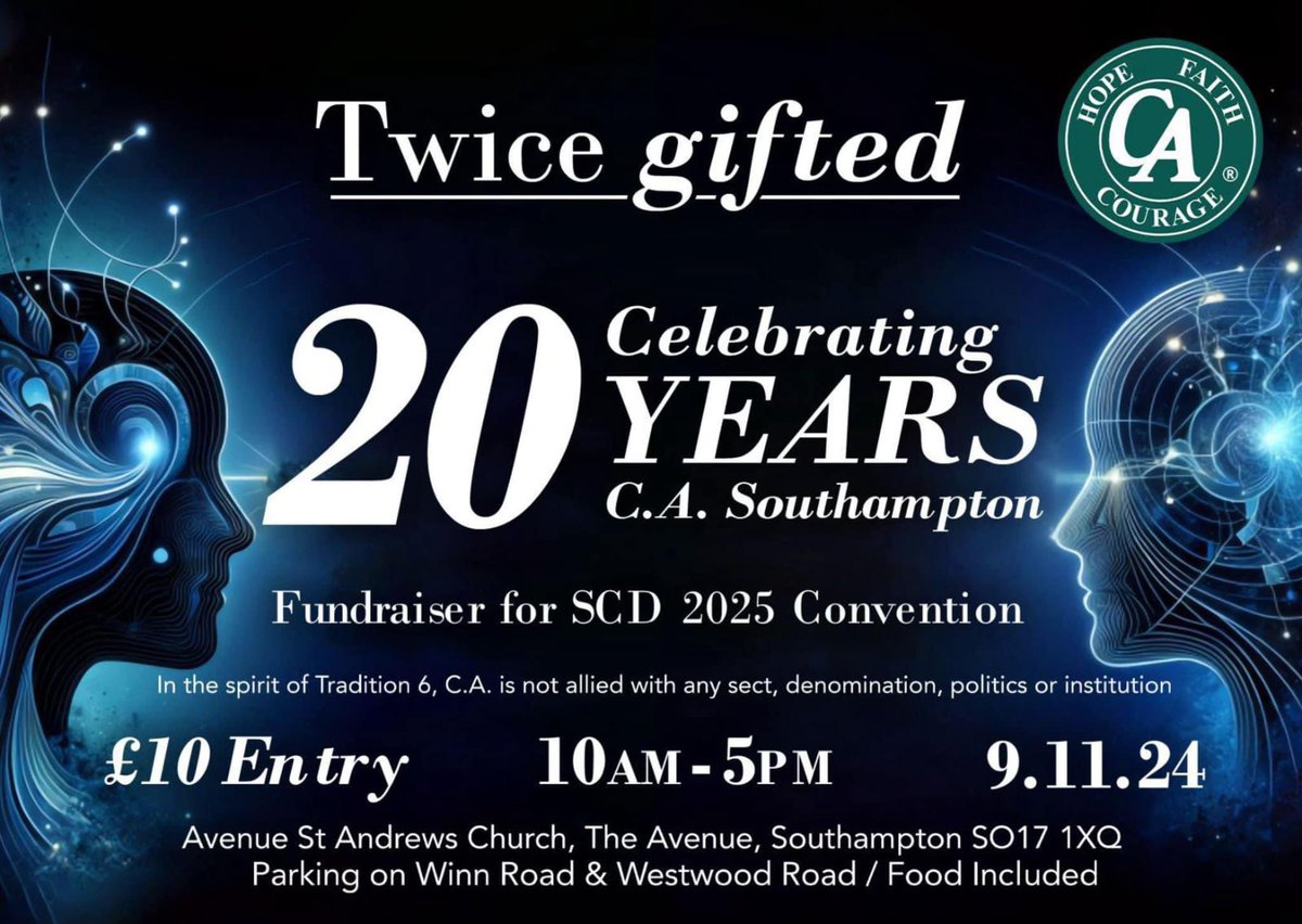 CAevent: This weekend #CocaineAnonymous celebrates 20 years of #CA meetings in #Southampton
.
.
#CAevent #convention #drug #addiction #recovery #unity #xa #fellowship #CAUK
