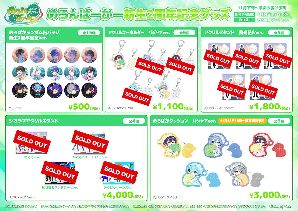 📣『#新生めろぱか2周年記念グッズ』 販売状況のお知らせ‼️ ＼ 昨日