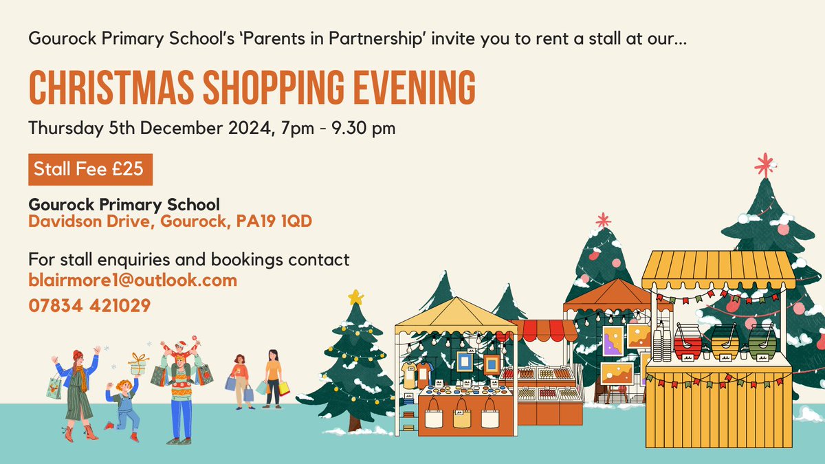 📢Local businesses &amp; crafters📢  

There's still time to take a stall at our @gourockpr Christmas shopping evening on Thursday 5th December 2024 🎄🛍️

Contact us by Thursday 21st November to secure a stall!  Info and contact details👇