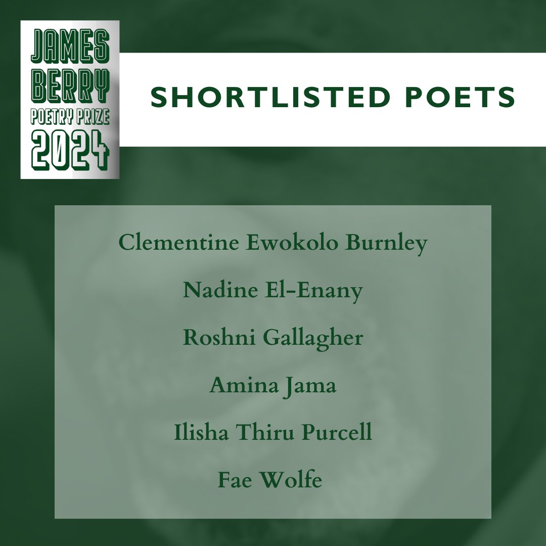 Bloodaxe Books (@bloodaxebooks) on Twitter photo SHORTLISTED POETS:
Clementine Ewokolo Burnley (<a href="/Decolonialheart/">Clementine</a>)
Nadine El-Enany (<a href="/NadineElEnany/">Nadine El-Enany</a>)
Roshni Gallagher (<a href="/roshnigallagher/">Roshni Gallagher</a>)
Amina Jama
Ilisha Thiru Purcell (<a href="/astanzaofmyown/">ilishadoespoetry</a>)
Fae Wolfe
2/3 SHORTLISTED POETS:
Clementine Ewokolo Burnley (<a href="/Decolonialheart/">Clementine</a>)
Nadine El-Enany (<a href="/NadineElEnany/">Nadine El-Enany</a>)
Roshni Gallagher (<a href="/roshnigallagher/">Roshni Gallagher</a>)
Amina Jama
Ilisha Thiru Purcell (<a href="/astanzaofmyown/">ilishadoespoetry</a>)
Fae Wolfe
2/3