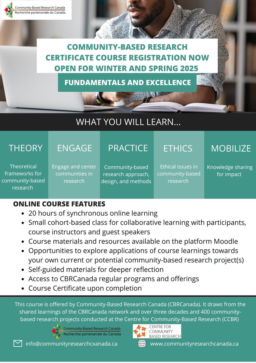Registration for CBRCanada's Community-Based Research Certificate Course Now Open for Winter and Spring 2025!

For more information on the course visit: communityresearchcanada.ca/certificate-co…

Register Here: communityresearchcanada.ca/certificatecou…