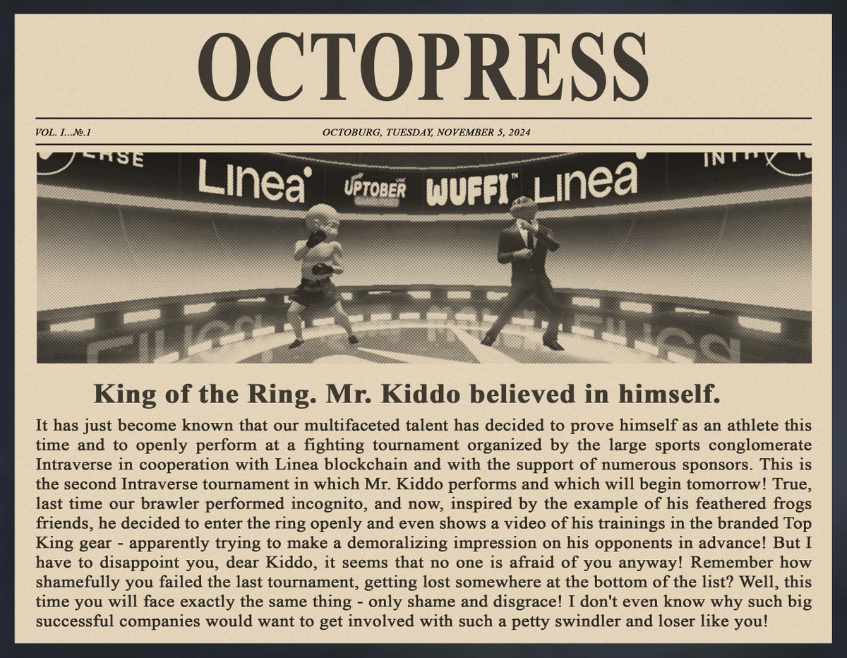 Oh, you look at it - a domestic Terminator Mr. <a href="/OctoPeepsNFTs/">OctoPeeps</a> Kiddo just set out on the warpath😂
<a href="/intraVerse_Game/">Intraverse</a> <a href="/LineaBuild/">Linea.eth</a> do you even know who this scammer is?🤭Don't tarnish your reputation guys!

Mint the fresh issue:  
📰 octopeeps.com/dapps/octopress
📰 opensea.io/collection/oct…