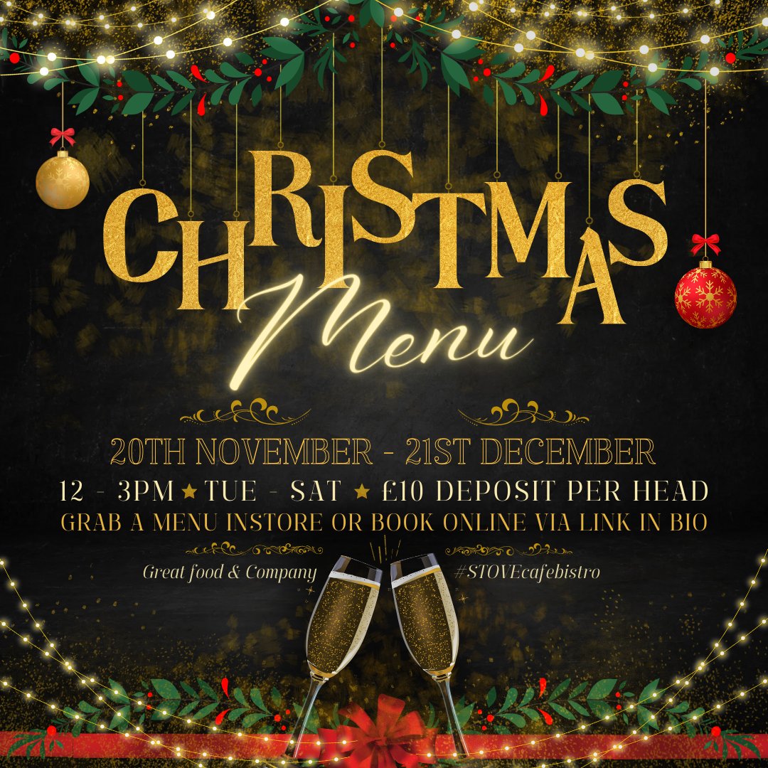 #STOVE cafebistro (@stovecafebistro) on Twitter photo Bookings are open for our ever-popular Christmas menu!
Don't miss out on your chance to enjoy a festive feast with your loved ones.
Book now: shorturl.at/wlDXj
#ChristmasMenu
#FestiveFeast
#BookNow
#supportlocalbusiness <a href="/CranswickGc/">Cranswick Gdn centre</a> Bookings are open for our ever-popular Christmas menu!
Don't miss out on your chance to enjoy a festive feast with your loved ones.
Book now: shorturl.at/wlDXj
#ChristmasMenu
#FestiveFeast
#BookNow
#supportlocalbusiness <a href="/CranswickGc/">Cranswick Gdn centre</a>
