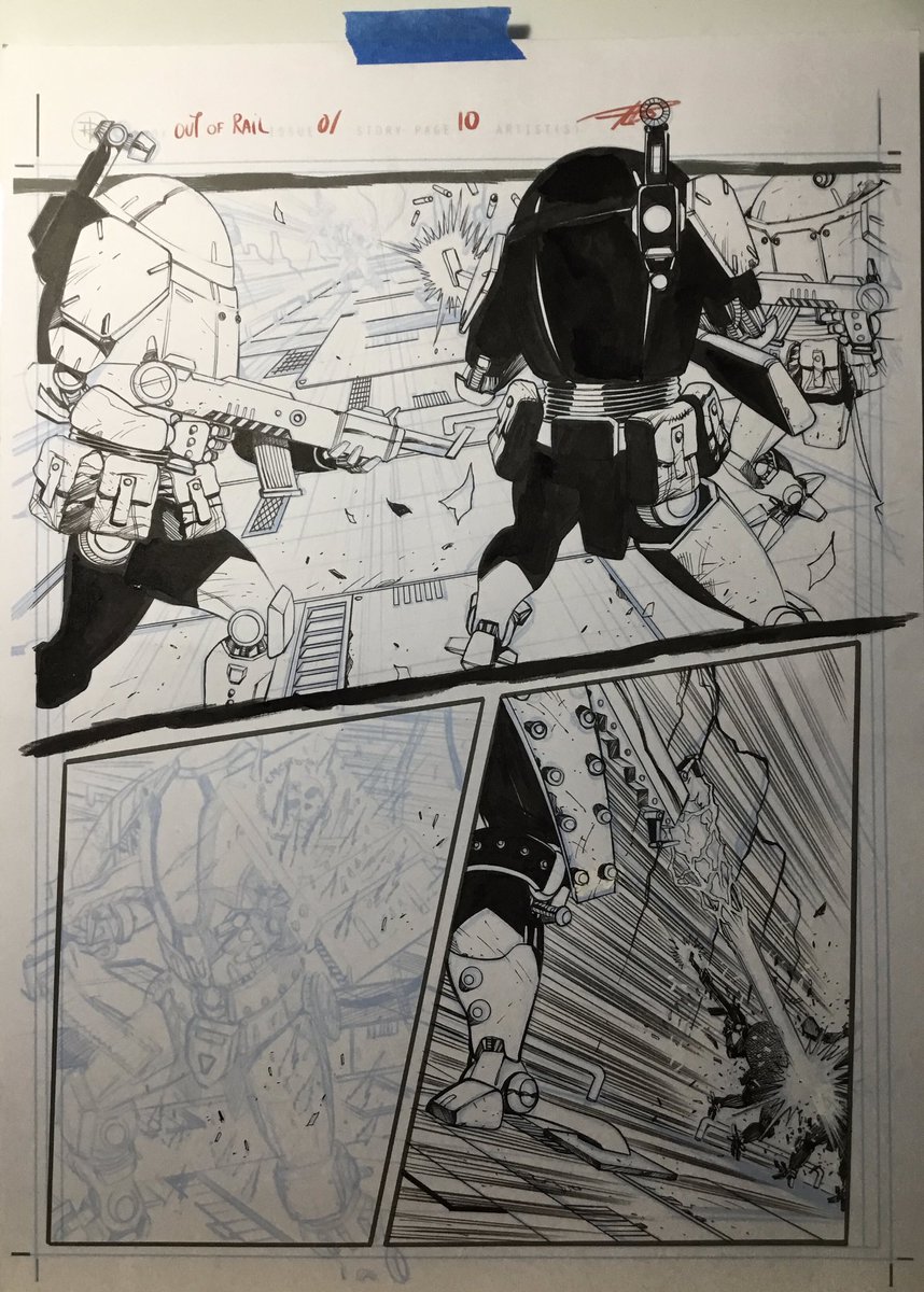 Rod_Luper's tweet photo. Almost finishing up another page from Maverick comic book from @TheGlobalFreq comics.
.
Also drawing more pages at same time, soon it will be more update to it. Stay tuned.
#mech #inking #art #rodluper #robot #trainchase #scifistory https://t.co/1vbESMk328