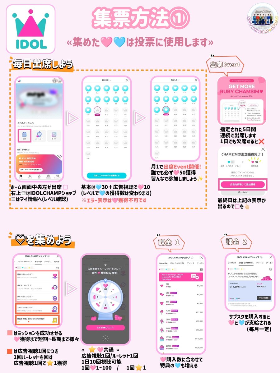 NCTDREAM_JPvote's tweet photo. 📣#NCTDREAM カムバを応援
音楽番組投票
\集票目標/

📺️SHOW CHAMPION編
📳IDOL CHAMP
iOS🔗https://t.co/UJIXku6jZo
Android🔗https://t.co/OaU9xUHJT5
✅️目標
　🩵2100/🩷1500
　🩵+🩷3600個あれば◎です✨️

✅️登録·集票方法はこちら↓ https://t.co/OfcMpGPhqe