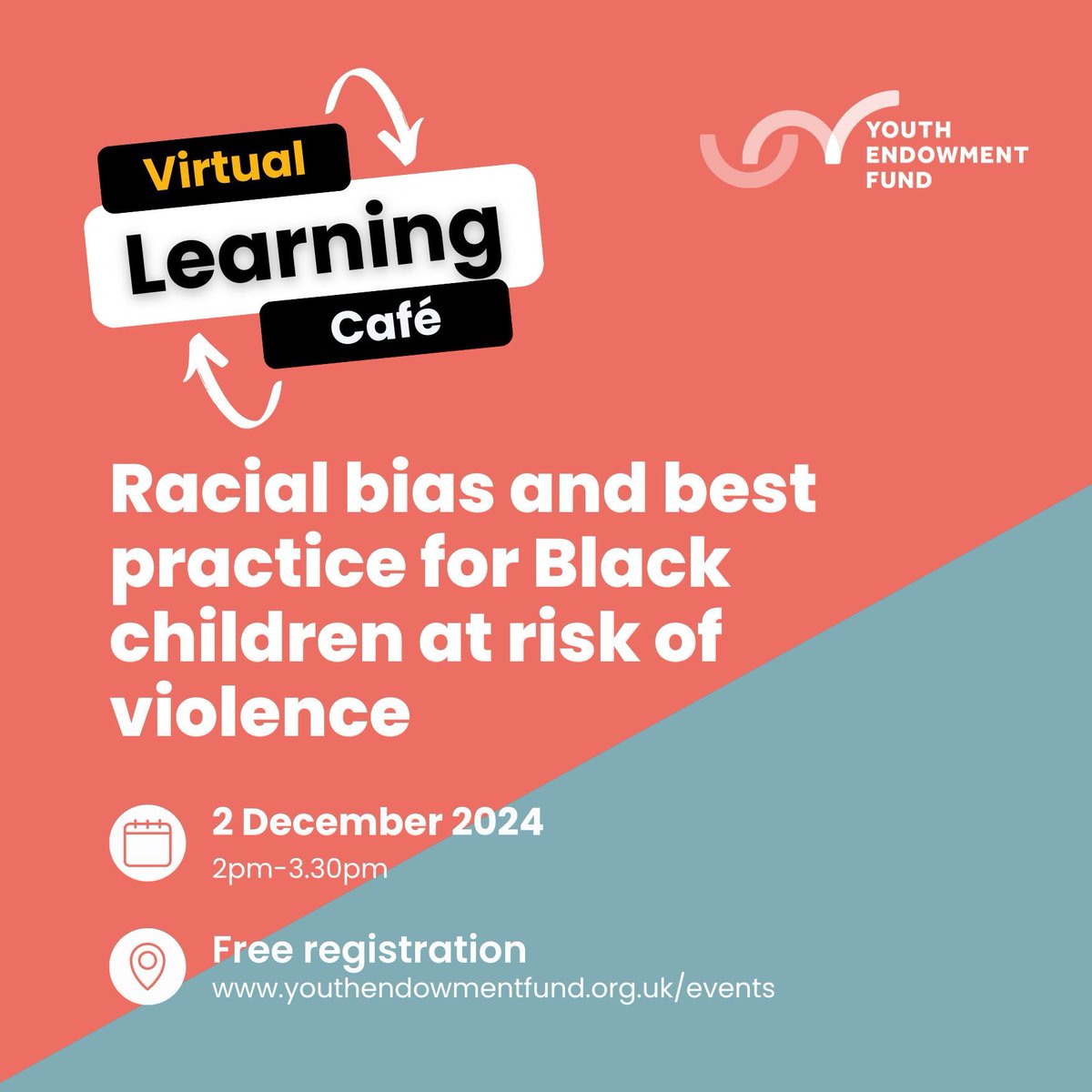 🗓️ Save the date for our Virtual Learning Café next month looking at 'Racial bias and best practice for Black children at risk of violence'.

We've got a great line up of speakers including:

🗣️ Dr. Nicholas Marsh, founder of 10 AND 23, brings over 20 years in child protection,