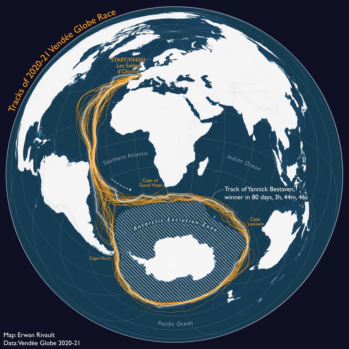 Erwan Rivault (@erwanrivault) on Twitter photo #30DayMapChallenge Day 5: A Journey
Only 5 days away from the start of the 2024-25 <a href="/VendeeGlobe/">Vendée Globe</a> sailing race, I mapped the tracks of the 33 competitors from the last edition in 2020-21. #30DayMapChallenge Day 5: A Journey
Only 5 days away from the start of the 2024-25 <a href="/VendeeGlobe/">Vendée Globe</a> sailing race, I mapped the tracks of the 33 competitors from the last edition in 2020-21.