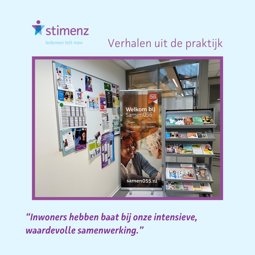 Esther van Alpen en Sjoerd Havenaar, consulenten van MEE Samen, zijn allebei onderdeel van het wijkteam Samen055 Oost in Apeldoorn. In dit wijkteam werken zij samen met verschillende organisaties binnen welzijn, waaronder Stimenz. 
Lees het verhaal hier: tinyurl.com/mtsrpmvr