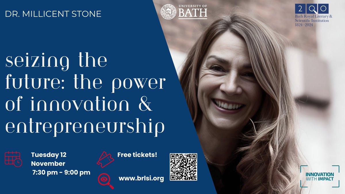 University of Bath (@uniofbath) on Twitter photo Don't miss an evening with our Entrepreneur-in-Residence, Professor Millicent Stone!
Book your free ticket for an enlightening discussion about the role of an Entrepreneur in Residence at a university. ⬇️
brlsi.org/whatson/seizin…
<a href="/BRLSI/">Bath Royal Literary and Scientific Institution</a> <a href="/SETsquaredBath/">SETsquared Bath</a> #InnovationWithImpact Don't miss an evening with our Entrepreneur-in-Residence, Professor Millicent Stone!
Book your free ticket for an enlightening discussion about the role of an Entrepreneur in Residence at a university. ⬇️
brlsi.org/whatson/seizin…
<a href="/BRLSI/">Bath Royal Literary and Scientific Institution</a> <a href="/SETsquaredBath/">SETsquared Bath</a> #InnovationWithImpact