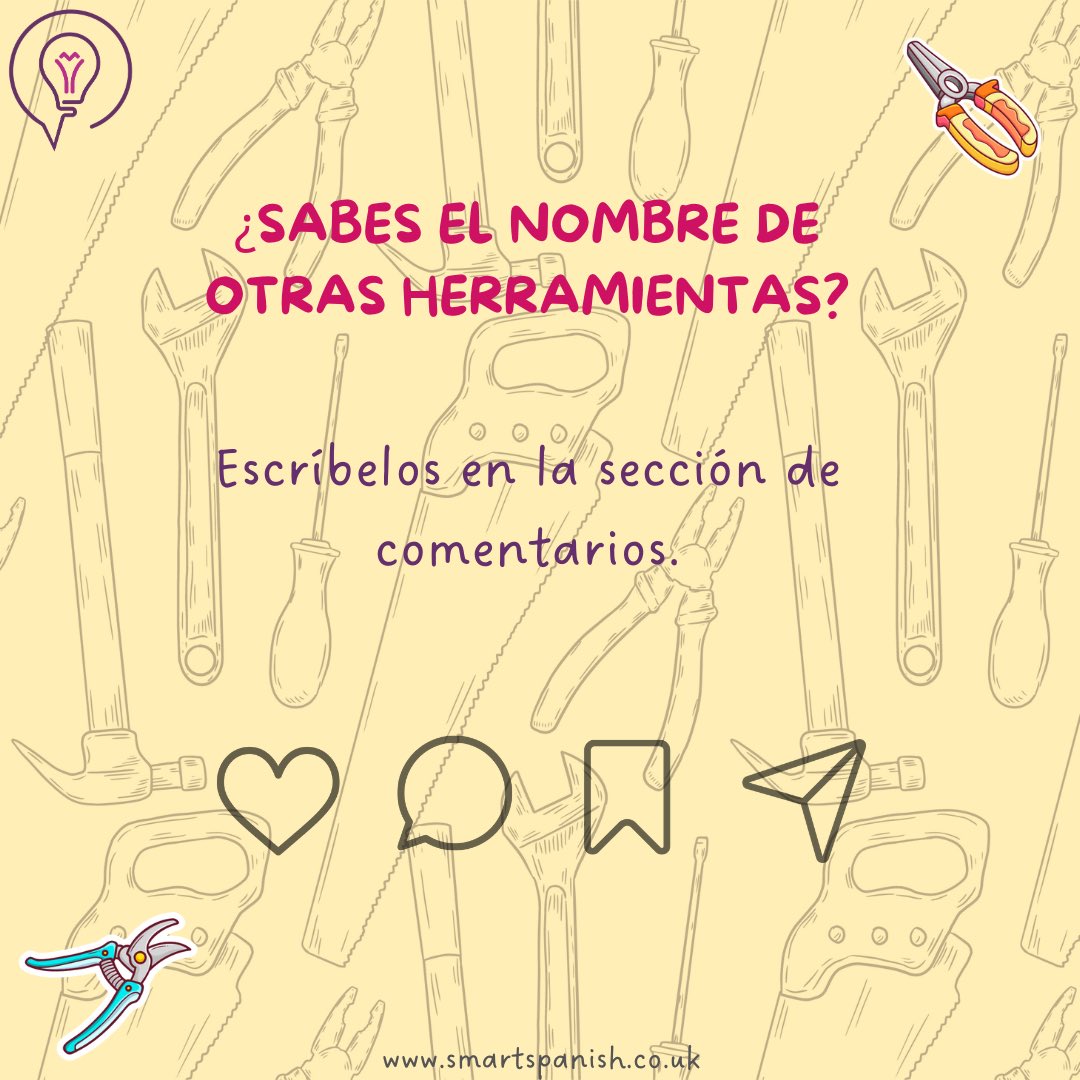 smart_spanish's tweet image. Do you know the names of other tools?

Write them in the comment section!👇🏻

#smartspanish
#smartwords
#vocabularioenespañol
#namesoftoolsinspanish
#herramientas
#herramientasenespañol
#learnspanish
#learnspanishonline
#onlinespanishlessons
#London
#Basingstoke
#Barcelona