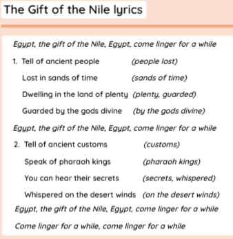 Y5AngramBank's tweet photo. Today in Music we listened to a song inspired by the Ancient Egyptians and sang in time with other people and the backing track. Over the coming weeks, we  will be composing and improvising our own music piece. https://t.co/BulCHVFHrP