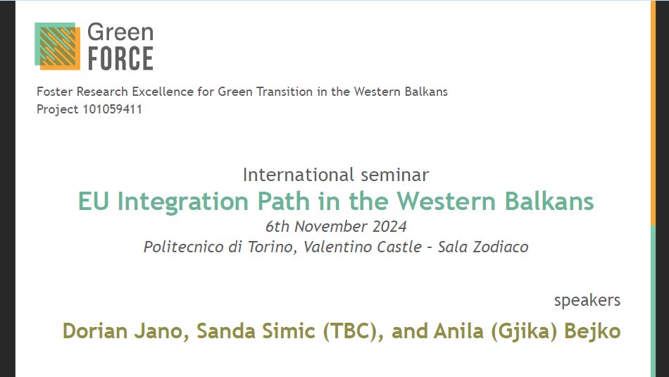 📚We welcome you to join in the seminar on 𝙀𝙐 𝙄𝙣𝙩𝙚𝙜𝙧𝙖𝙩𝙞𝙤𝙣 𝙋𝙖𝙩𝙝 𝙞𝙣 𝙩𝙝𝙚 𝙒𝙚𝙨𝙩𝙚𝙧𝙣 𝘽𝙖𝙡𝙠𝙖𝙣𝙨. Taking part on 06.11.2024 from 16:00 – 18:00.
🔗Check out the full details here: dist.polito.it/news/(idnews)/…
#GreenFORCEtwinning