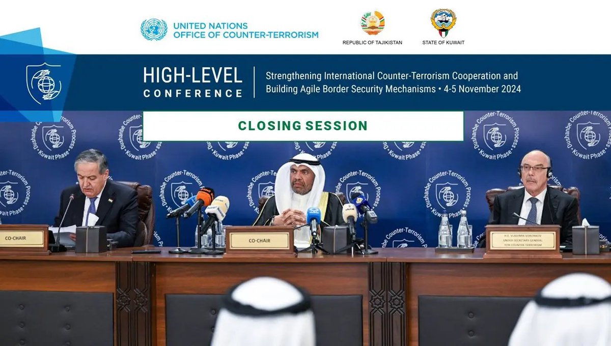 UN_OCT's tweet photo. The High-Level Conference on Strengthening Int'l #CounterTerrorism Cooperation & Building Agile Border Security Mechanisms concludes with the adoption of the #Kuwait Declaration on #BorderSecurity & Management
👉https://t.co/EIH5KrmNBR
#KuwaitPhase #DushanbeCTProcess https://t.co/MezBYCCFk3