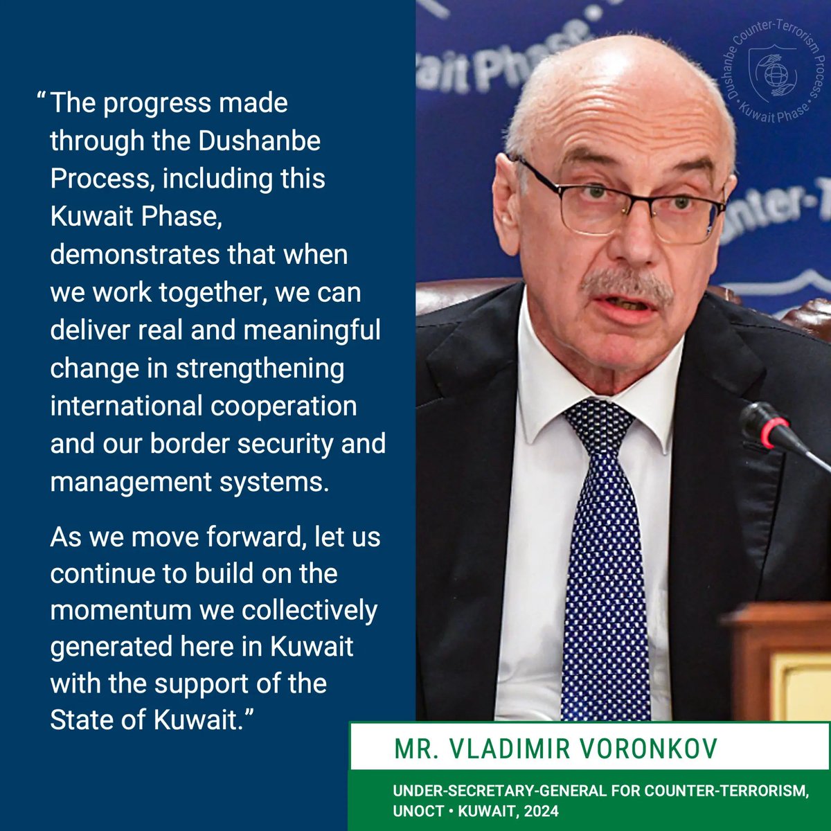 UN_OCT's tweet photo. USG @UN_OCT Voronkov welcomes the Kuwait Declaration on #BorderSecurity & Management adopted at the Conference on Strengthening Int'l #CounterTerrorism Cooperation & Building Agile Border Security Mechanisms – The #KuwaitPhase of the #DushanbeCTProcess 👉https://t.co/8xvhgopFaD https://t.co/nzDwwYIGsy