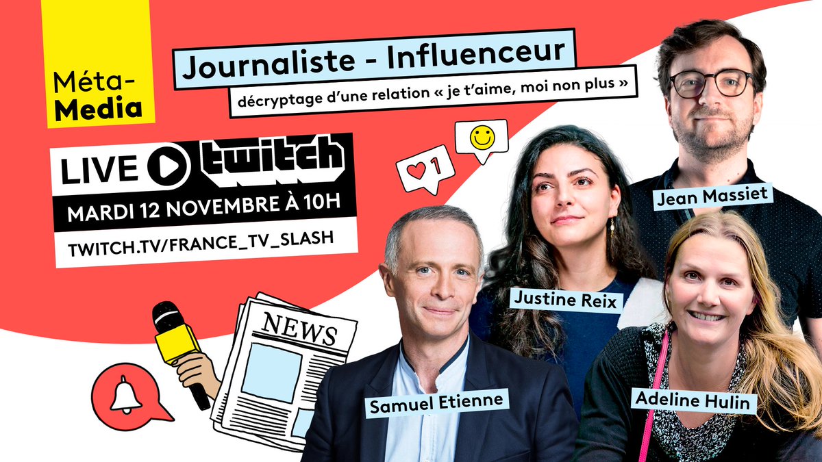 CLEMI (@leclemi) on Twitter photo 🔴 Live Journalistes - Influenceurs
Le 12 novembre sur Twitch, rejoignez Samuel Étienne, Adeline Hulin, Jean Massiet et Justine Reix pour discuter du rapport des jeunes à l'info
Une émission de <a href="/francetvslash/">francetvslash</a> et <a href="/metamedia/">Méta-Media FranceTV</a> avec <a href="/lumnifr/">LuMni 💡 • Pour en apprendre tous les jours !</a> et @leclemi 👇
clemi.fr/actualite/jour… 🔴 Live Journalistes - Influenceurs
Le 12 novembre sur Twitch, rejoignez Samuel Étienne, Adeline Hulin, Jean Massiet et Justine Reix pour discuter du rapport des jeunes à l'info
Une émission de <a href="/francetvslash/">francetvslash</a> et <a href="/metamedia/">Méta-Media FranceTV</a> avec <a href="/lumnifr/">LuMni 💡 • Pour en apprendre tous les jours !</a> et @leclemi 👇
clemi.fr/actualite/jour…