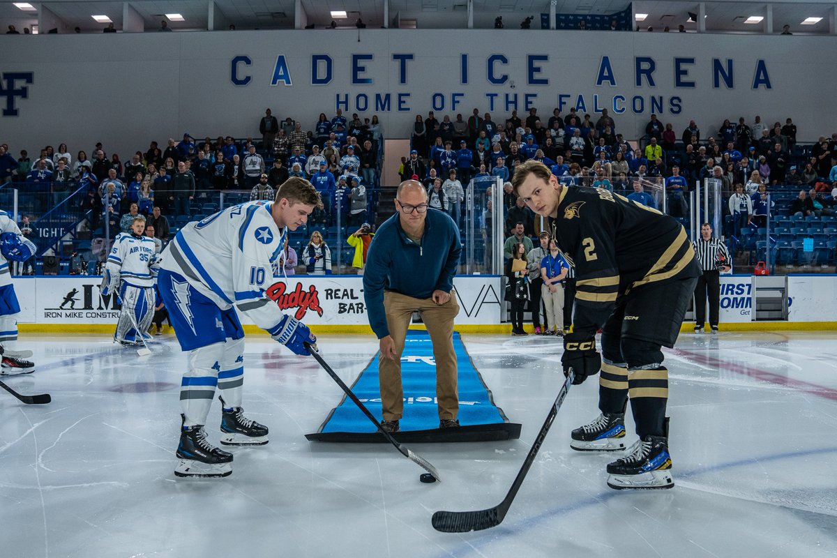 RobertMilmore's tweet photo. With Air Force Academy hockey season in full swing, I’m excited to share a few photos from our Military Family of the Game puck drop! It’s an honor to support AFA athletics and celebrate our incredible military families. Go Falcons! 🏒#firstcommand #colorado #coloradosprings #AFA https://t.co/C9KDb3LOsK