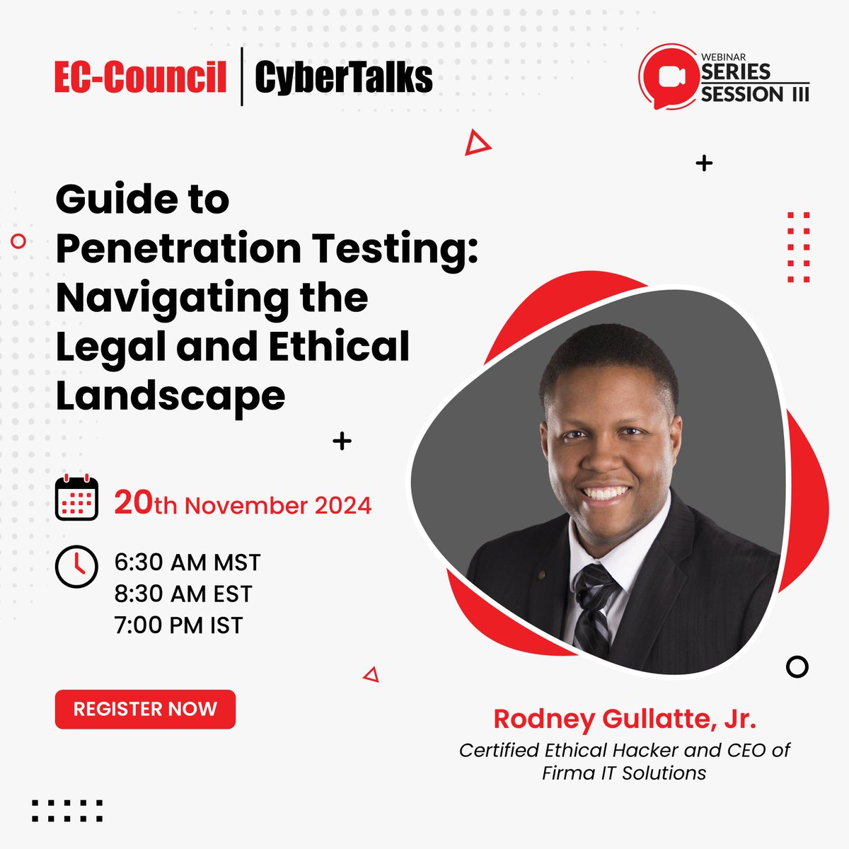 ECCOUNCIL's tweet image. Join our #Webinar led by Rodney Gullatte Jr., where he will shed light on balancing #HolisticSecurity with proper #Authorization through #PenetrationTesting. 

Register now: buff.ly/4fwwGeN 

#ECCouncil #Cybersecurity #PenTesting #PenetrationTester #EthicalHacker