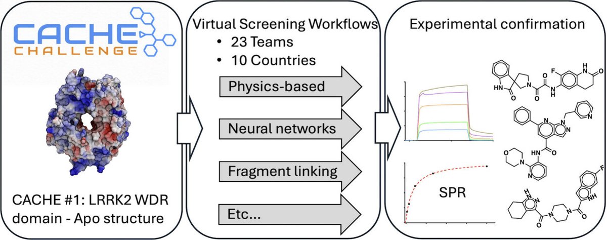 Finally, a community-wide paper <a href="/JCIM_JCTC/">JCIM & JCTC Journals</a>  led by <a href="/mattschap/">Matthieu Schapira</a> describing results of CACHE Challenge #1: Targeting the WDR Domain of LRRK2, A Parkinson’s Disease Associated Protein! #compchem #drugdiscovery
pubs.acs.org/doi/10.1021/ac… 

Here we report the results of the inaugural