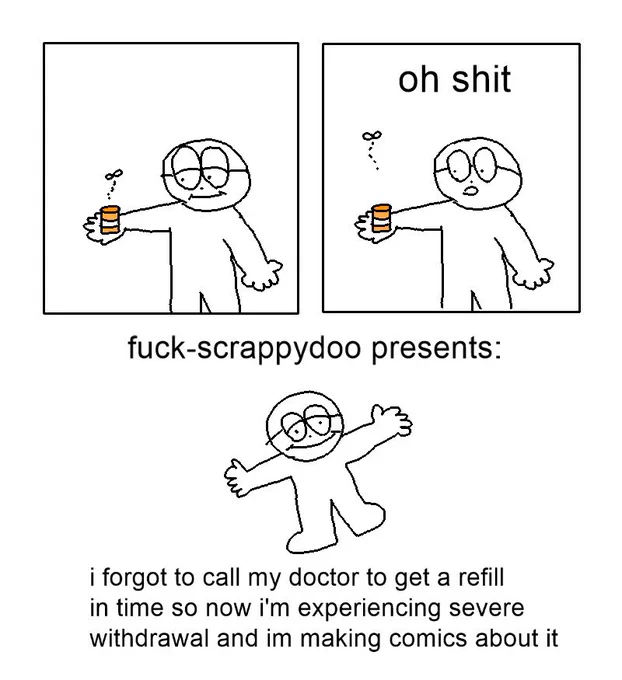 from 2018, when I experienced medication withdrawal for the first time! this was before I was mysillycomics, and was making stuff for my scrappy doo hate tumblr blog
1/2 