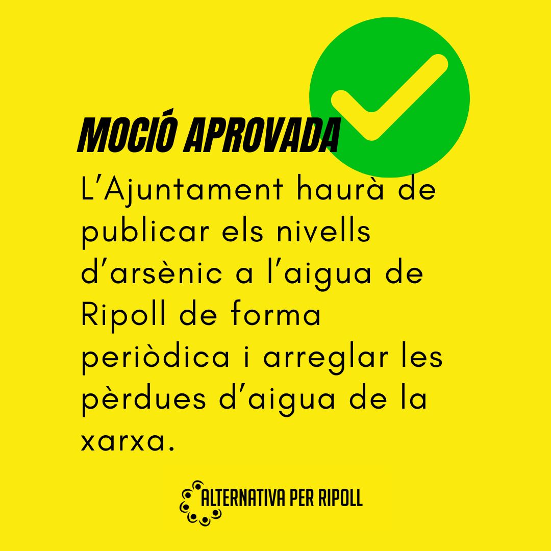 📢 A partir d’ara, l'Ajuntament de Ripoll publicarà les analítiques de l'aigua perquè tothom conegui els nivells d’arsènic i la qualitat del subministrament. També es destinaran recursos per reduir el 45% d’aigua perduda a la xarxa per fuites i canonades obsoletes. 🚱