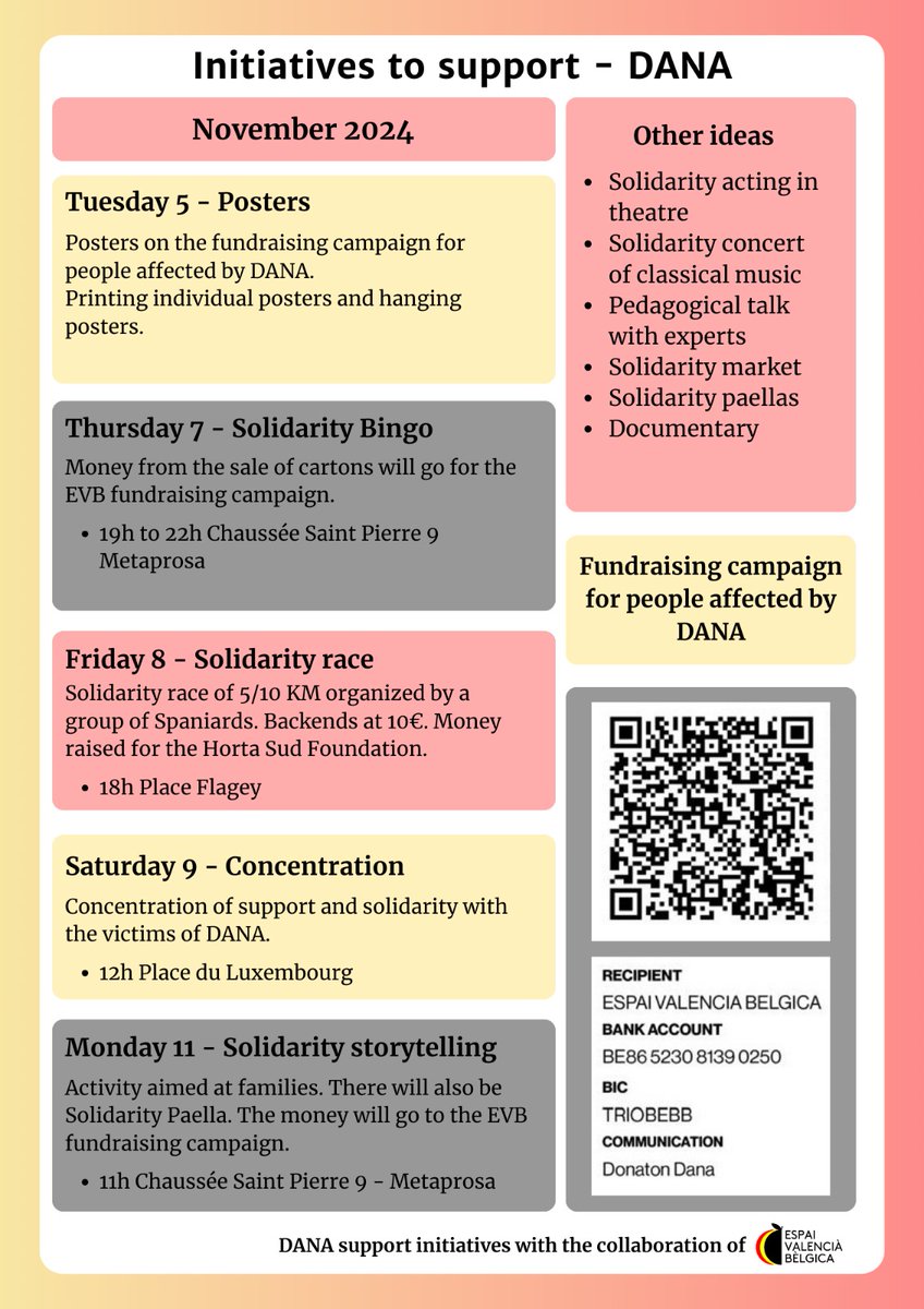 👉 Compartim les iniciatives que hi ha en marxa per ajudar a les víctimes de la DANA.

Overview of activities for the coming days ❤️