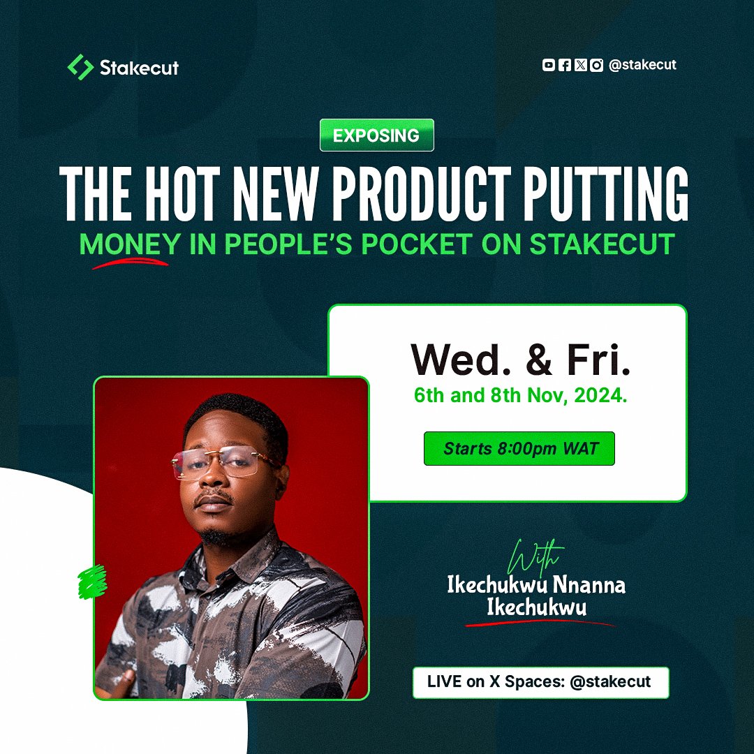 The focus at Stakecut has always been to level the playing ground - to give everyone an equal chance, wherever you are...

And we are at it again, join us, 8pm tomorrow as we expose a hot new product and how to take advantage of it🔥

Save your seat: x.com/i/spaces/1ynJO…