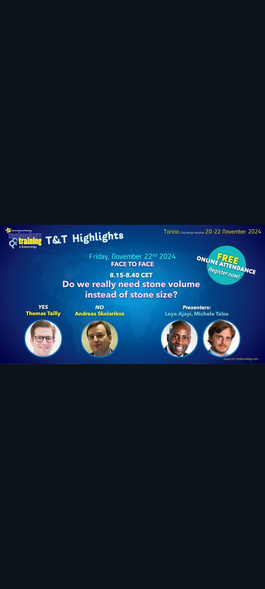 Michele Talso (@micheletalso) on Twitter photo Looking forward to #tnt2024 20-22 November, Turin!
Amazing programme, fantastic faculty, hopefully delicious dinners! But if you can't make it, don't worry: free online registration for all!
Follow the link bit.ly/TNTEndourology…
Thanks again <a href="/scoffonecesare/">scoffone cesare</a> and <a href="/CraccoCecilia/">Cecilia Cracco</a> Looking forward to #tnt2024 20-22 November, Turin!
Amazing programme, fantastic faculty, hopefully delicious dinners! But if you can't make it, don't worry: free online registration for all!
Follow the link bit.ly/TNTEndourology…
Thanks again <a href="/scoffonecesare/">scoffone cesare</a> and <a href="/CraccoCecilia/">Cecilia Cracco</a>