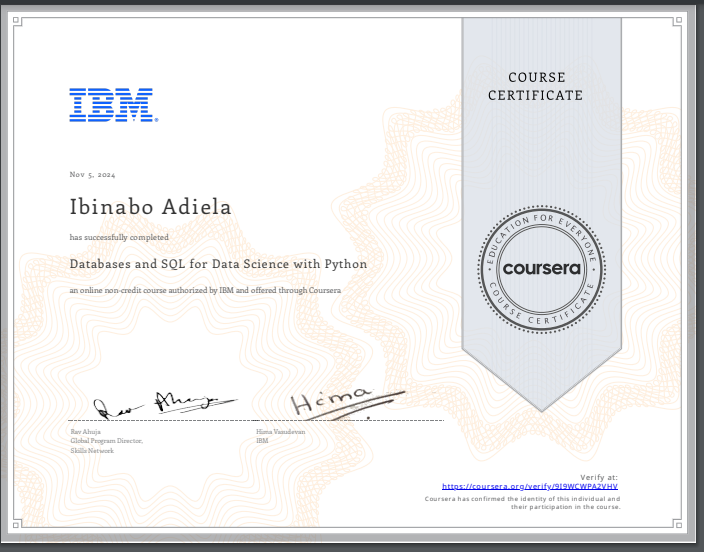 DTechNurse's tweet photo. Happy to share that I've bagged yet another coursera IBM certification - Databases and SQL for Data Science with Python
https://t.co/SrjF0WOq41
#SQL #Database https://t.co/IljXi3Eh5e