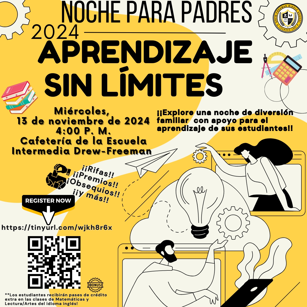 DFMS_PGCPS's tweet image. 📣 Falcon Families!
 Join us for &quot;Learning Unleashed Family Fun Night&quot; at Drew-Freeman MS! 📚

Explore fun activities supporting family math and literacy learning!

Enjoy raffles, prizes &amp;amp; more! 🎉 

Register: forms.gle/HahWb8ZSQ7oaWL… 

Questions? Email melanie.mavins@pgcps.org 🦅