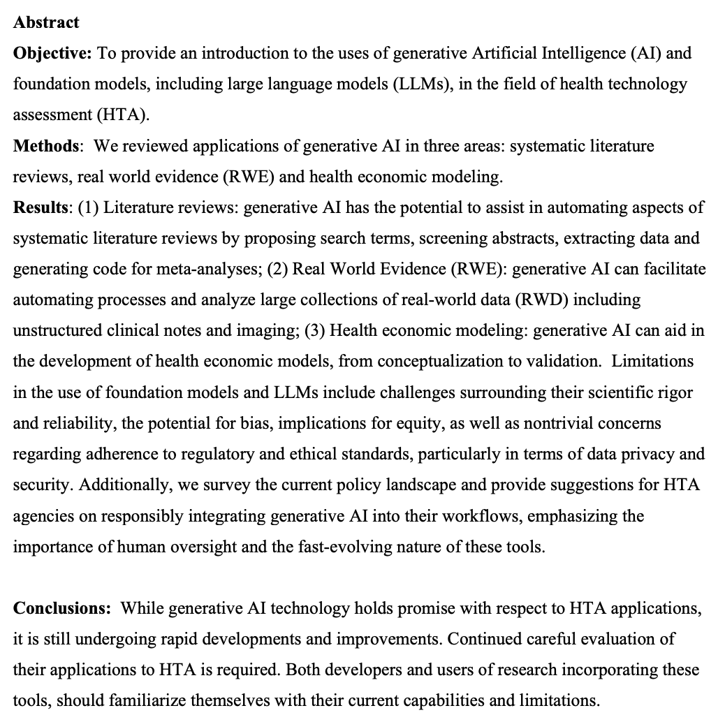 JagChhatwal's tweet photo. Excited to share our new paper on GenAI for #HTA and #HEOR (#ISPOR Working Group on GenAI). https://t.co/Crh9rxHxwS @drddawoud https://t.co/gQV8vyWjPB
