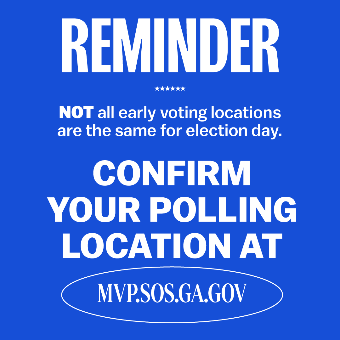 KamalaForGA's tweet image. 🚨Recuerde que no todos los lugares de votación son iguales para el día de las elecciones. Antes de ir a votar, confirme su lugar de votación en mvp.sos.ga.gov. ¡Pásalo!