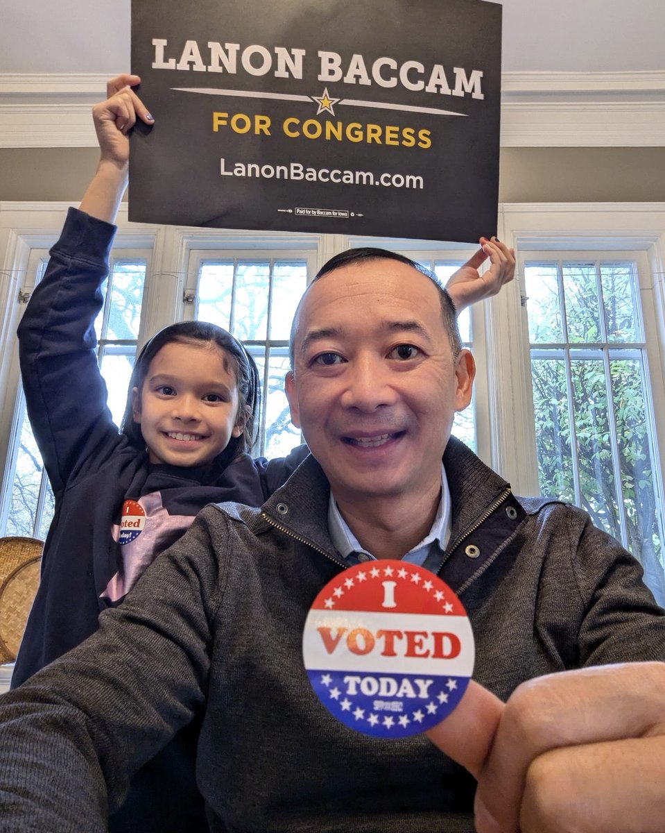 lanon_baccam's tweet photo. It's Election Day! Thank you to everyone supporting our campaign! Let’s make our voices heard—go vote today, and keep up the push to get others to the polls. Let’s win this together! More info: https://t.co/GfkxPC8rVF #IA03 #TeamBaccam https://t.co/R8Va4hsWww