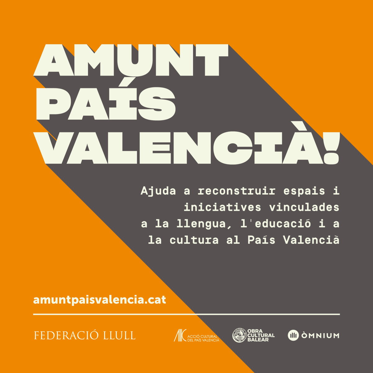 omnium's tweet photo. Amunt País Valencià!

Òmnium Cultural, @AccioCulturalPV i @ocbcat engeguem una campanya de suport per reconstruir espais culturals i educatius vinculats amb la llengua i la cultura al País Valencià. 

Col·labora-hi: https://t.co/7WLszZHUrP https://t.co/gQXAirZCAP